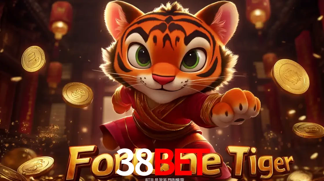 O carismático mascote do jogo de slot Fortune Tiger, um tigre fofo em pose de artes marciais, pronto para trazer sorte e multiplicadores de ganhos no cassino online 38BET.