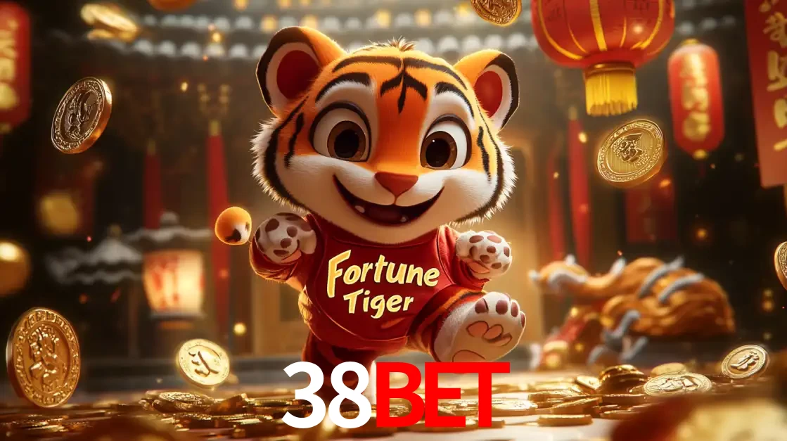 O alegre personagem do Fortune Tiger correndo sobre um caminho de moedas de ouro, simbolizando os grandes prêmios e a diversão do popular jogo de slot do 38BET.
